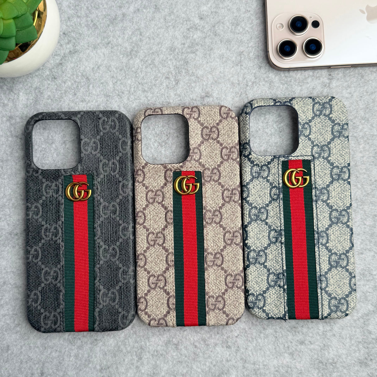 iPhone 16 Series GG Fashion Green Red Stripe Cover