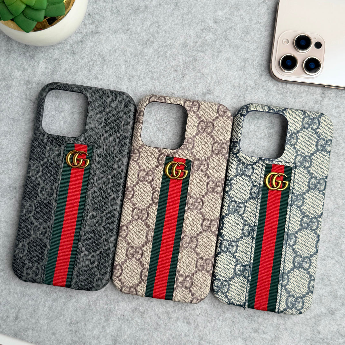iPhone 16 Series GG Fashion Green Red Stripe Cover