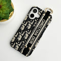iPhone 16 Series Luxury CD Brand Fabric Design Strap Holder Cover