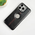iPhone 16 Series Middle Stitch PU Leather Side Chrome Case Cover