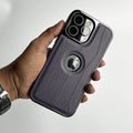 iPhone 16 Series Stitch PU Leather Side Chrome Case Cover