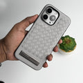 iPhone 16 Series Weave Leather with Metal Kickstand Slim Back Cover