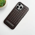 iPhone 16 Series Weave Leather with Metal Kickstand Slim Back Cover