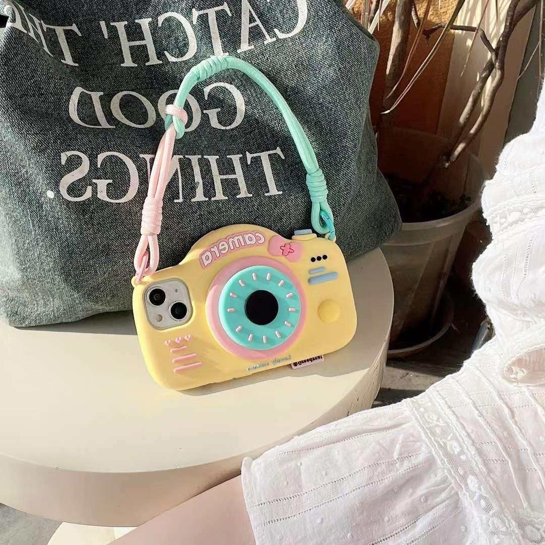 iPhone 3D Cute Silicone Camera Design Case Cover With Lanyard Strap