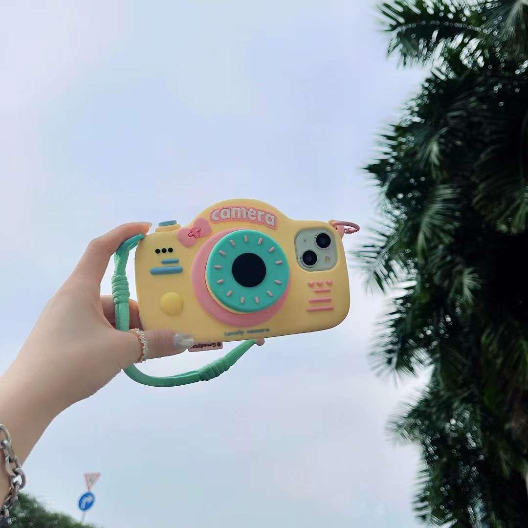 iPhone 3D Cute Silicone Camera Design Case Cover With Lanyard Strap