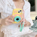 iPhone 3D Cute Silicone Camera Design Case Cover With Lanyard Strap