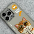 iPhone 3D Embroidery Cat Gray Zipper Jacket Case