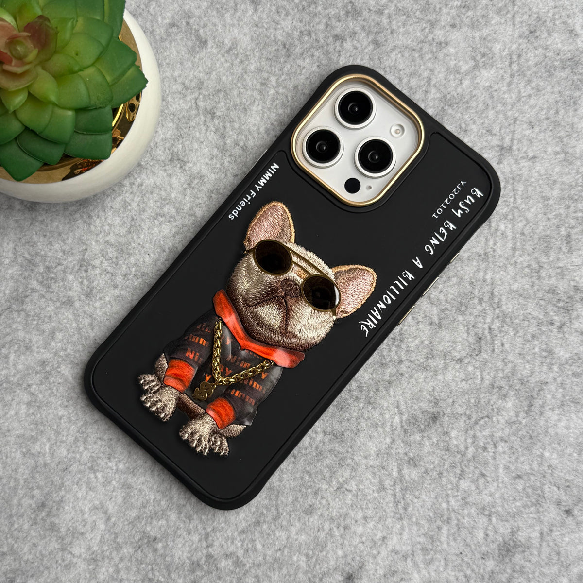 iPhone 3D Embroidery Cool Dog RedBlack Jacket Case