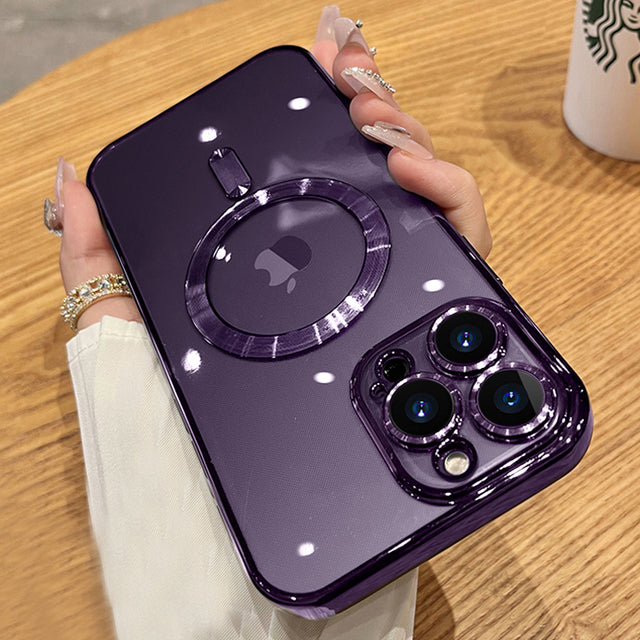 iPhone Magsafe Transparent iPhone Purple Case With Lens Protector